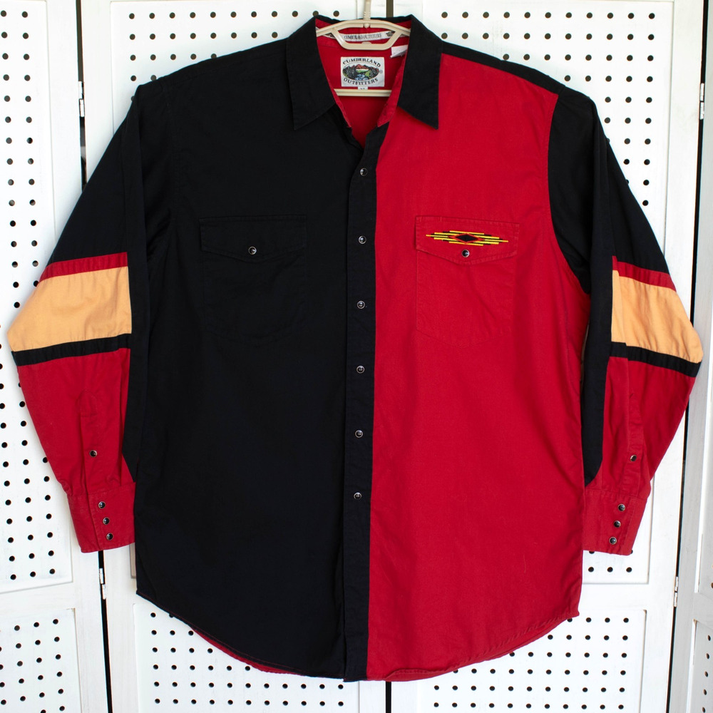 Cumberland Outfitters Mens SIZE XL Black Red LS Western Shirt